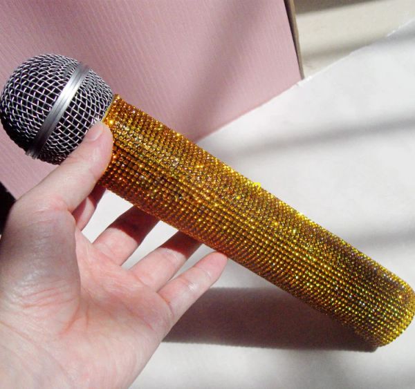 Microfoni Popolare custodia in pelle di cristallo per microfono wireless Copertura bling per perforazione flash con guscio portatile bling