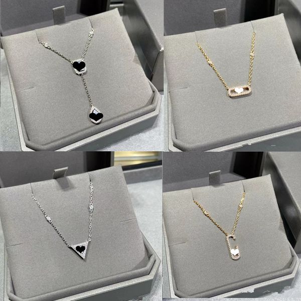 Designer de moda luxo único três diamantes deslizante pingente colar romântico série m assimétrico colar clássico 925 rosa ouro jóias presente do amante do casamento