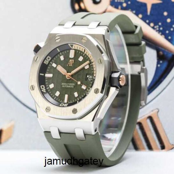 Klasik Minimalist AP Watch 15720 Royal Oak Offshore Serisi 42 Gauge Ordu Yeşil Dial Hassas Çelik Otomatik Mekanik Erkek Saat