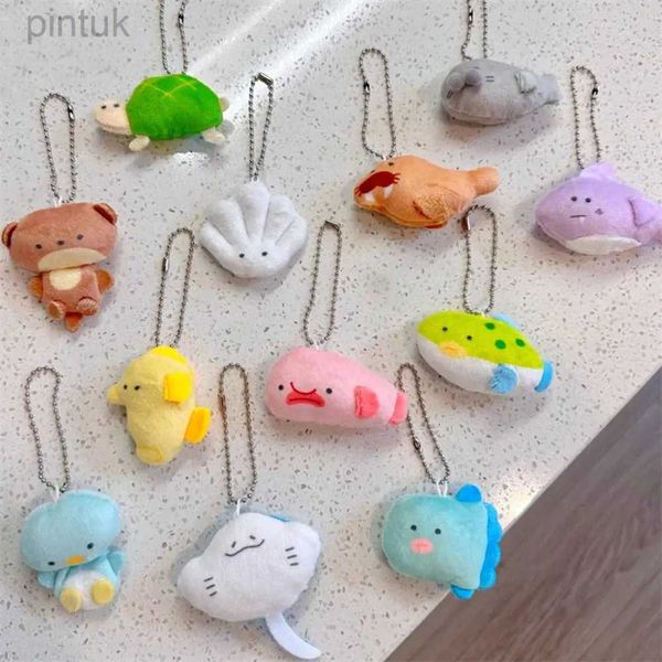 Anahtarlıklar 1pc Shark Penguin Peluş Peluş Anahtarlık Japon Tarzı Karikatür Peluş Dolgulu Kolye GlobeFish Kaplumbağa Keyasyon Akvaryumu Hediyesi LDD240312