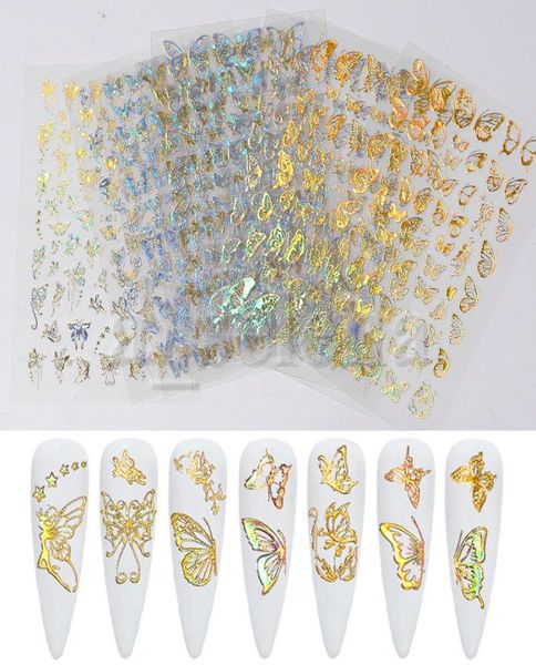 Holografische 3D-Schmetterlings-Nagelkunstaufkleber, selbstklebende Schieber, bunte DIY-Gold-Silber-Nageltransfer-Abziehbilder, Folien, Wraps, Dekoration. 1292034