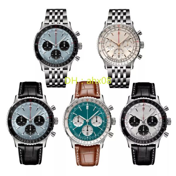 Relógio de quartzo masculino, Breit Navitimer Aviation B01 com pulseira de aço inoxidável, superfície espelhada de cristal de safira, relógio de pulso esportivo de luxo para homens