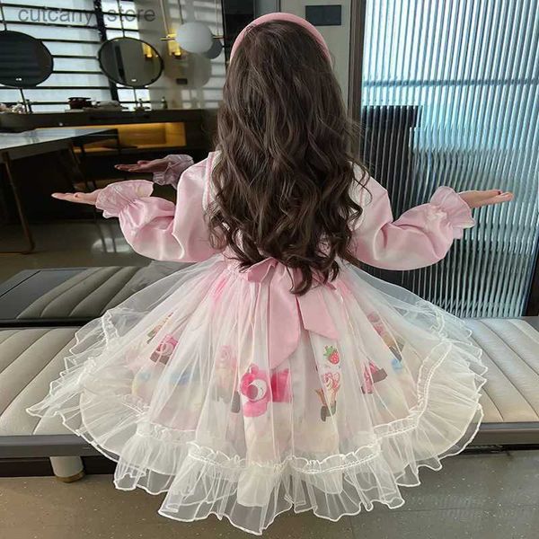 Vestidos da menina meninas saia 2024 nova moda bebê um ano de idade celebração e outono menina princesa primavera vestido infantil l240311