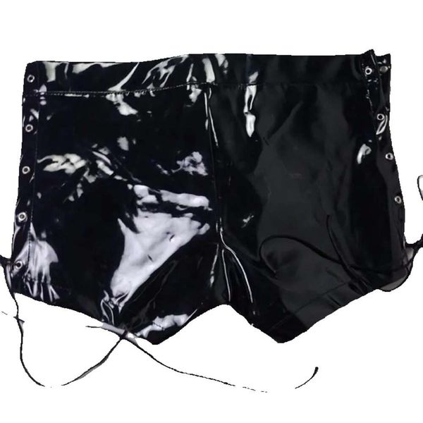 Sexy Männer Unterhose Boxer Gay PU Shorts B Kunstleder Erotik Wetlook Tight Skinny Bandage Herren Latex Reißverschluss Boxer Home Clubwear Kostüm GG Oxer Andage 's Oxers