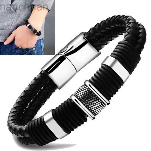 Bracciale rigido da uomo in pelle titanio con chiusura intrecciata in acciaio inossidabile Bracciale rigido per uomo e donna Braccialetti retrò Braccialetti Gioielli A++ ldd240312