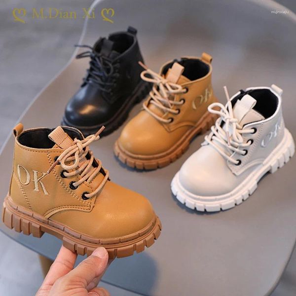 Сапоги, обувь для мальчиков, осенне-зимняя модная обувь для девочек, короткие детские кожаные желтые кроссовки до щиколотки для малышей, 21–36 лет