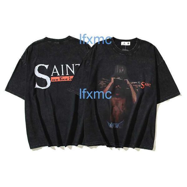 2024 Frühjahr/Sommer Neues T-Shirt American Hip Hop Saint Religiöses Ölgemälde Auswaschen Vintage Kurzarm Mode BHPF