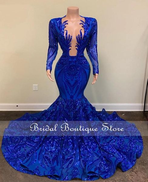 Abito da ballo a sirena con paillettes scintillanti blu royal 2022 per ragazze nere Abito da festa Aso Ebi Abiti da sera africani Abito formale De Bal 048434776