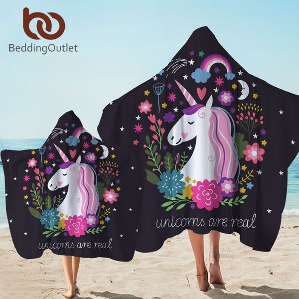 BeddingOutlet Единорог Полотенце с капюшоном Банное полотенце из микрофибры с капюшоном для детей и взрослых Цветочный мультфильм Носимое пляжное одеяло T2005311u