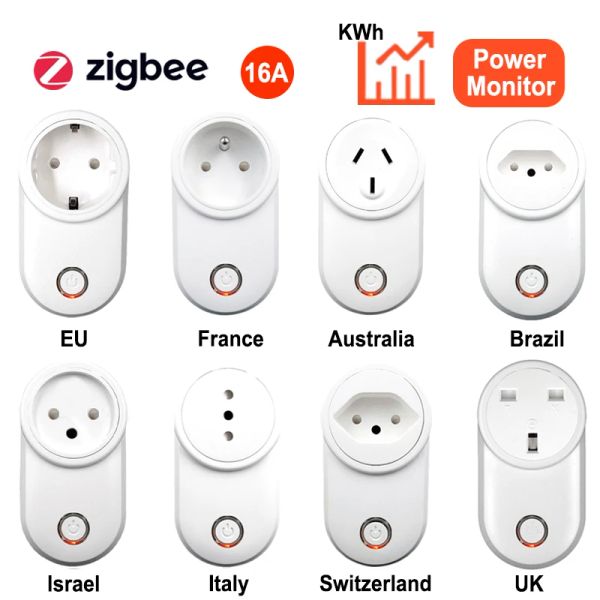 Controle Tuya Smart Life ZigBee Socket AU US UK Plug KWh Energy Monitor Medidor 16A Timing App Controle Remoto Funciona com Google Home Alexa