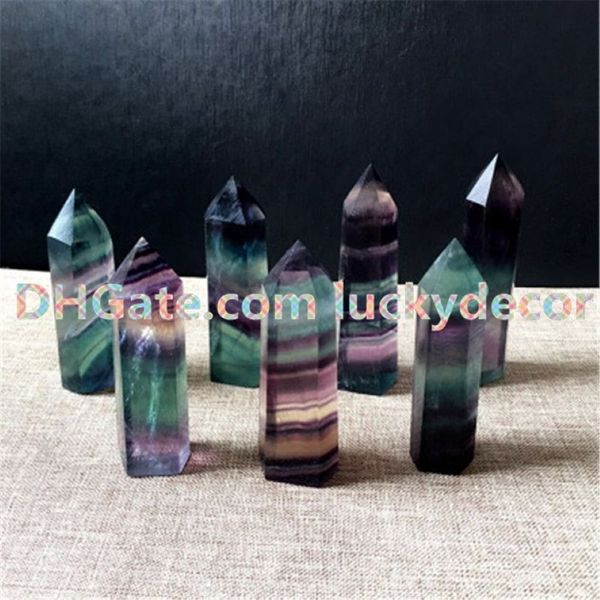 5 pçs arco-íris fluorite cura cristal grade ponto de pé facetado prisma varinha esculpida fluorite quartzo torre ponto obelisco reiki ston273l