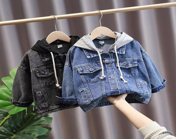 Jaquetas 28 anos de idade menino crianças roupas outerwear primavera outono crianças manga longa com capuz jean casacos moda bebê meninos denim8520381