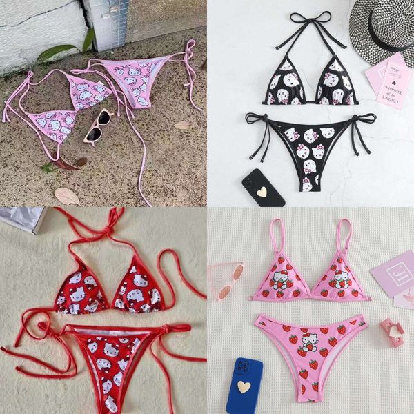 2024 Neuer Stil Bikini Designer Bademode Süßes Mädchen Rosa Kleine Brust sammelt Bikini Strandurlaub Split