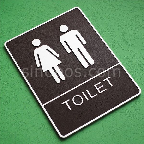 Selbstklebendes Badezimmer-Kunststoffschild mit Braille-Prägung, 8 Waschraumtür, große Beschilderung, Toilettenwandpaneele, WC-Raum, Plat290c