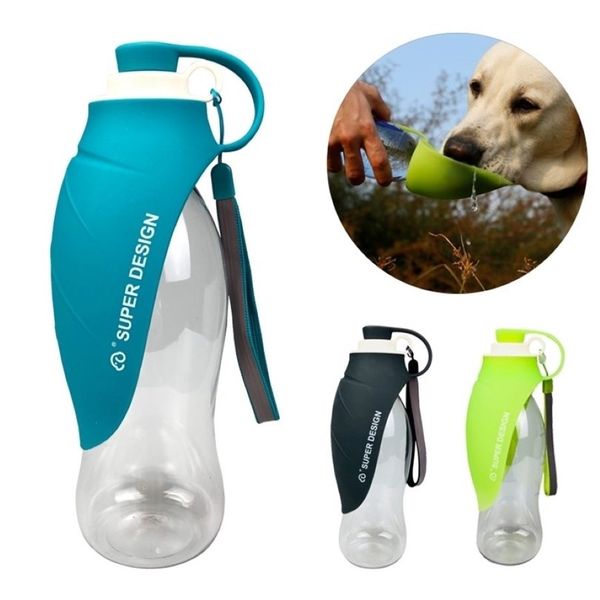 Bottiglia d'acqua portatile per cani da compagnia da 580ml Ciotola da viaggio con design a foglia in silicone morbido per dispenser per bere gatti all'aperto 211103313t