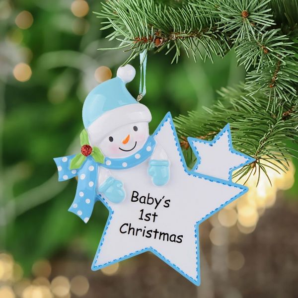 Maxora personalisierte erste Weihnachtsdekoration für Babys, blauer Junge, rosa Mädchen, Stern als Bastelsouvenir für Geburtsgeschenke zur Geburt des Babys2052