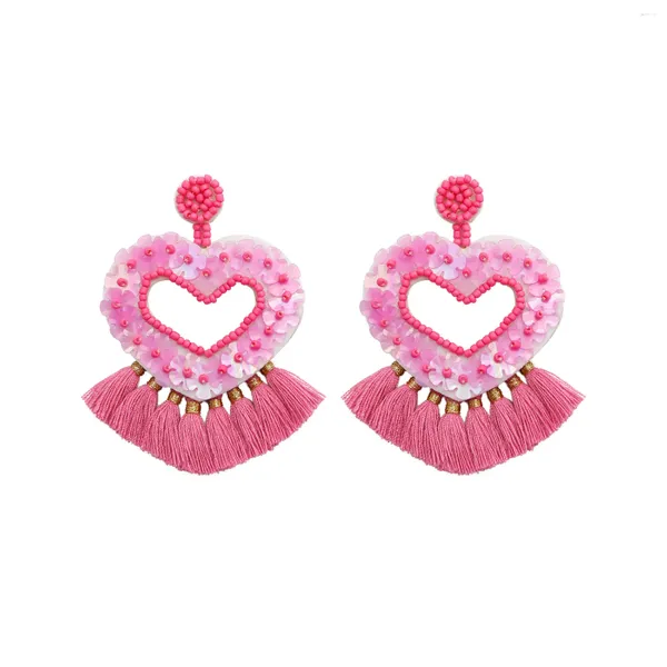Orecchini pendenti creativi bohémien fatti a mano con perline a forma di cuore, goccia, rosa, viola, nappa, per gioielli da donna