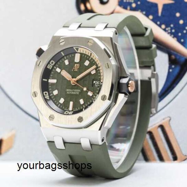 Iconico orologio Celebrity AP 15720 Royal Oak Offshore Series calibro 42 quadrante verde militare realizzato in acciaio di precisione orologio meccanico automatico da uomo