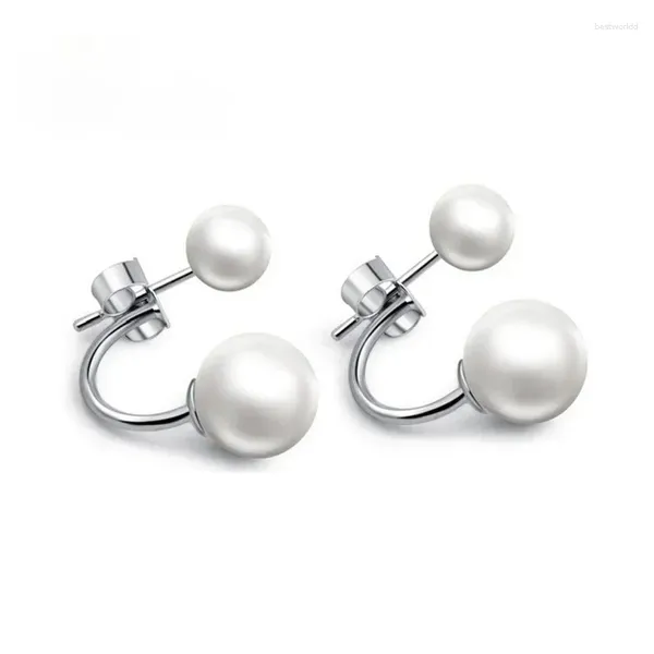 Orecchini a bottone misura doppio orecchino color argento puro con perla di conchiglia con sospensione prima e dopo l'edizione Han