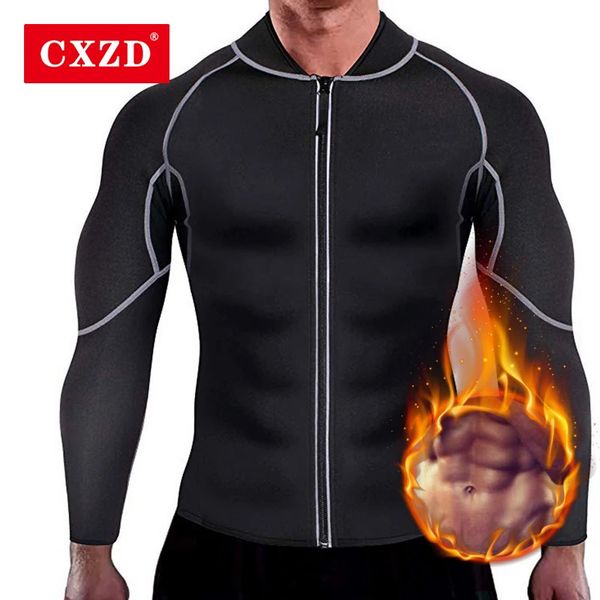 CXZD Erkek Ter Neopren Kilo Kaybı Sauna Takım Egzirme Gömlek Vücut Şakacı Fitness Ceket Spor Salonu Üst Kıyafetler Shapewear Uzun Kollu 240306