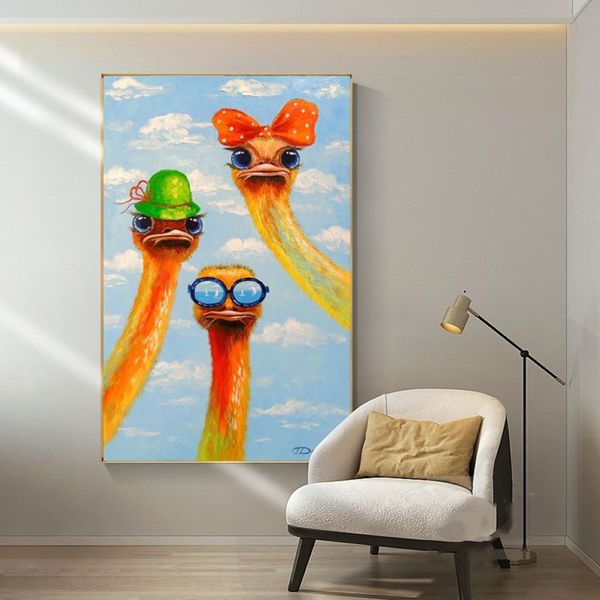 Renkli kuş posterleri tuval baskılar modern ev dekoru devekuşu resimleri duvar sanat resimleri oturma odası için grafiti caddesi sanat250y