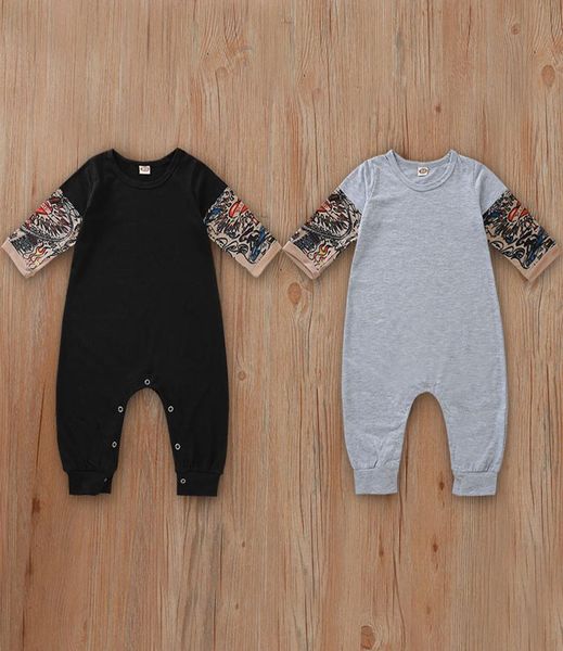 Yeni doğan bebek romper kıyafetleri dövme baskılı uzun kollu patchwork sonbahar romper tulum kıyafetleri bebek bebek onesi kıyafetleri2332198