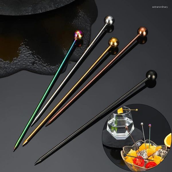 Garfos 5 Pçs/set Agulha de Vinho Cocktail Picks Stick Frutas de Aço Inoxidável Reutilizáveis Espetos de Metal Azeitonas Aperitivos Ferramentas