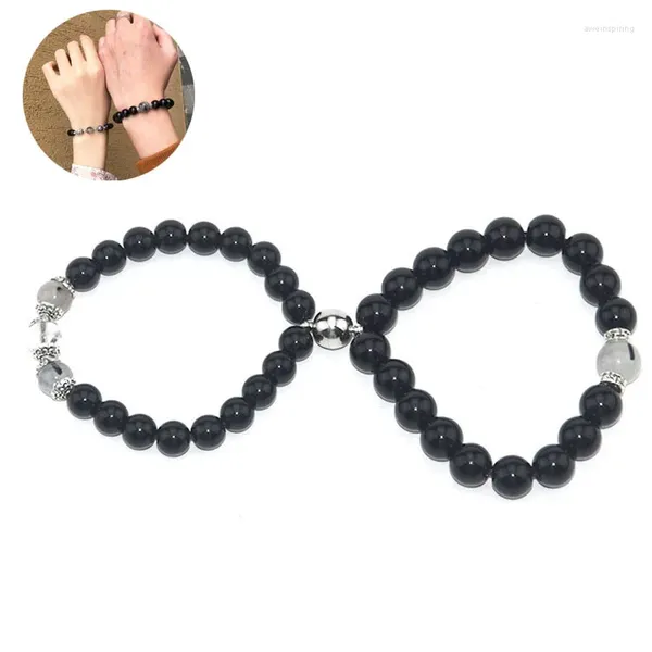 Charme pulseiras moda 2 pçs/set contas de pedra natural casal pulseira ímã fecho para homens mulheres amigo presente jóias