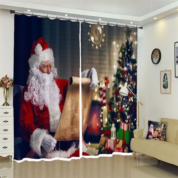 Anpassbare moderne 3D-Verdunklungsvorhänge „El Frohes Neues Jahr“-Weihnachtsthema-Muster, verdickte Schlafzimmervorhänge für Wohnzimmer2550