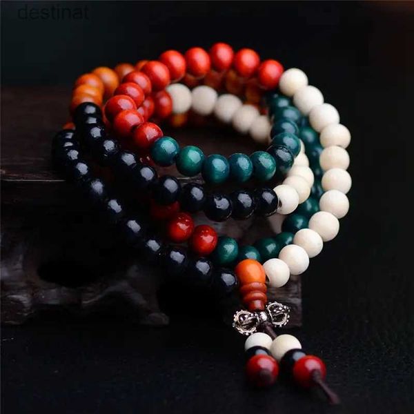 Perlen 8mm Natürliches Sandelholz Buddhistischer Buddha Rosenkranz Perlen Gebetskette Mala 108 Perlen Armbänder Unisex Männer Armbänder Armreifen SchmuckL24213