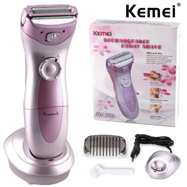 Shavers kemei km200a peli elettrici ridotto donne rasoio corpo usato wireless istantanea epilatore sicuro epilatore kit di depilazione del viso