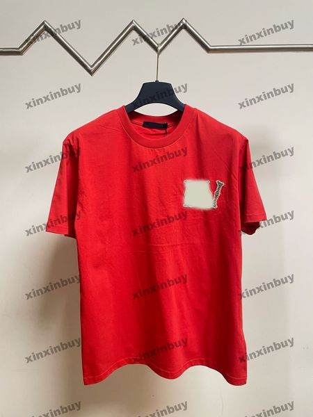 Xinxinbuy Мужская дизайнерская футболка 2024 с бриллиантами и вышивкой букв с коротким рукавом, хлопковая женская серая, черная, белая, красная, S-3XL
