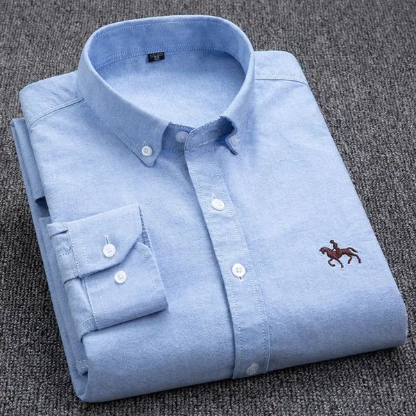100 хлопковых повседневных рубашек, мужская рубашка-оксфорд, высокое качество, мужские деловые рубашки с длинным рукавом для отдыха, белые, синие, большие размеры M7XL 240312