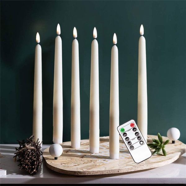 Confezione da 6 candelieri conici a batteria bianca calda remota o non remota, timer, candele elettroniche per finestra di Natale, per eventi di nozze Y2290