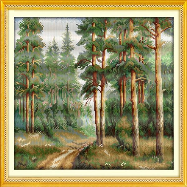 Пейзаж соснового леса, домашний декор, картина, ручная вышивка крестиком, наборы для рукоделия, счетный принт на холсте DMC 14CT 11CT2863