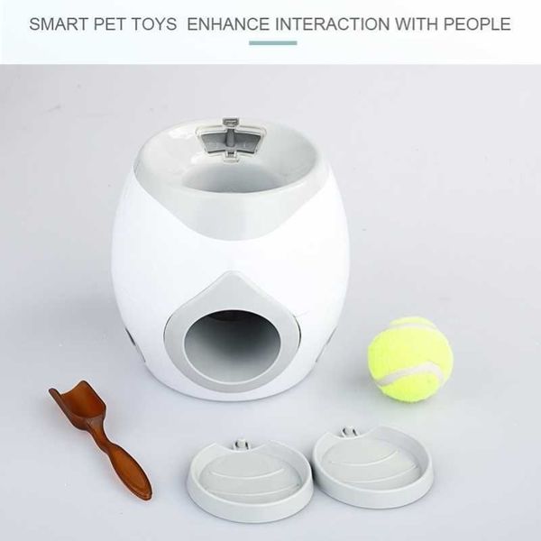 Giocattoli interattivi Pet Tennis Ball Lanciare Fetch Machine Gatti Distribuzione di cibo Ricompensa Strumento di addestramento per cani Alimentatori lenti Y200330189z