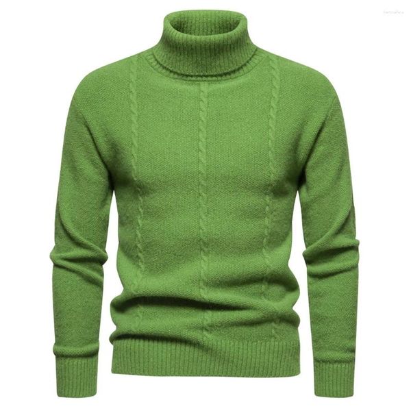 Suéter dos homens Mens Green Turtleneck Sweater Outono Inverno Quente Malha Pulôver Roupas Masculino Casual Slim Fit Cor Sólida Gola Alta