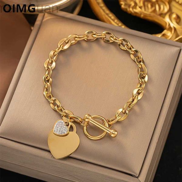 Bangle OIMG 316L Aço Inoxidável Banhado A Ouro À Prova D 'Água Geométrica Coração Pingente Pulseira Pulseira Para Mulheres Menina Não Fade Atacado Ldd240312