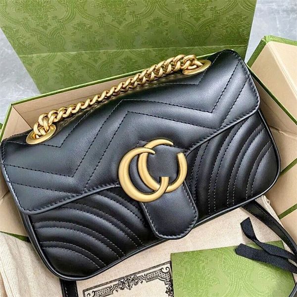 Große schwarze Designer-Ophidi-Taschen von Marmont, Luxus-Herren, 3 Größen, Clutch-Klappe, Kamera, Damen-Schulterhandtasche, Mini-Leder-Geldbörse, Goldkette, Cross-Body-Tragetaschen