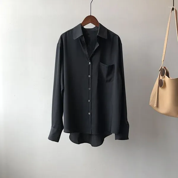 Blusas femininas minimalistas senhora do escritório negócios casual botão camisa primavera outono moda coreana sólida manga longa solta blusa superior feminina