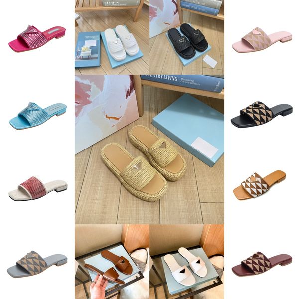 2024 palha tecer chinelo triângulo fivela sandália plataforma ráfias casa sapatos chinelos designer mulher mens verão salto plano casual flip flops ao ar livre piscina sliders