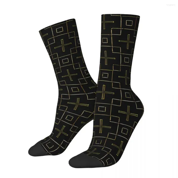 Herrensocken Happy Cross Square Pattern Schwarz Gold Retro Kreuzigung Hip Hop Crazy Crew Socke Geschenk bedruckt