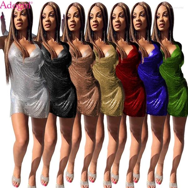 Casual Dresses Adogirl Shiny Vergoldung Frauen Sexy Kleid Halter Backless High Split Mini Nachtclub Party Vestidos Fashoin Valentinstag