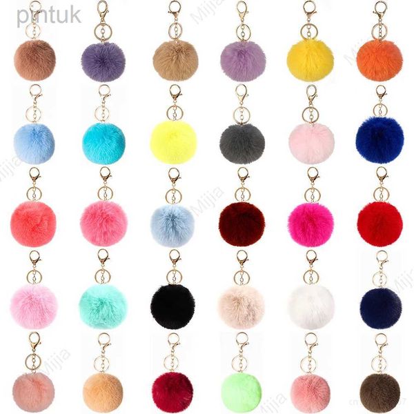 Chaveiros Lanyards Bonito Imitação Rex Rabbit Fur Chaveiro De Pelúcia 8cm Fofo Pompom Bola Saco Mochila Decoração Carro Chaveiro Menina Acessórios de Presente LDD240312