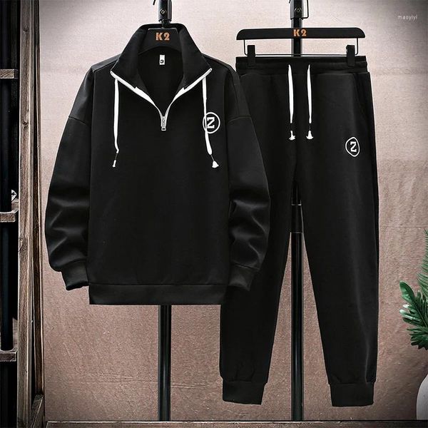 Tracksuits masculinos outono inverno terno esportivo terno hoodies conjunto casual engrossar quente esportes camisola marca pulôver calças de jogging 2 peças