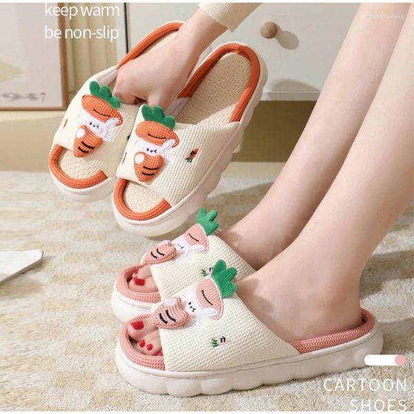 Pantofole da donna simpatiche diapositive a carota sandali da interno per quattro stagioni adulti coppie di cartoni animati scarpe da casa traspiranti