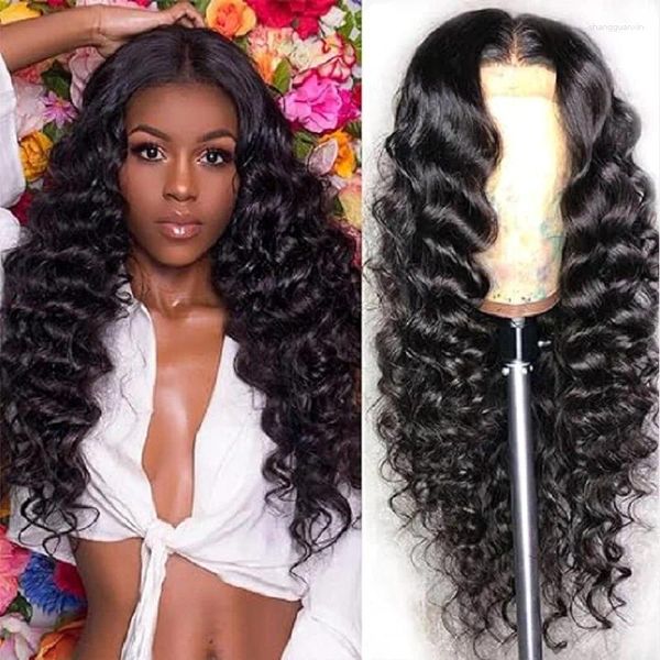 Grampos de cabelo onda profunda perucas de renda frente solta para mulheres negras humano ondulado hd brasileiro sem cola