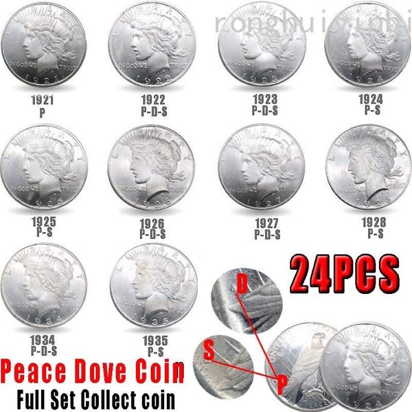 24 Stück USA-Friedensmünzen 1921–1935, verkupfert, Silber, Kopie, Kunstsammlung, 2736