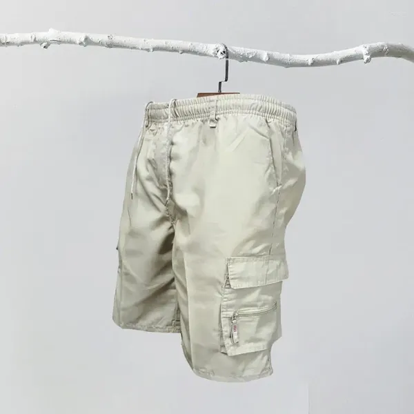 Herren-Shorts, mittelhoher Kordelzug, Cargo-Shorts mit mehreren Reißverschlusstaschen, einfarbig, Camouflage, für den Alltag