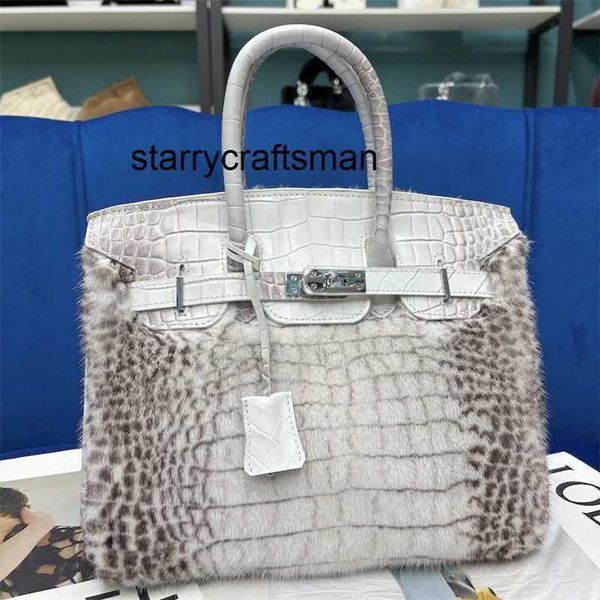 Bolsa feminina l envolto com pele de vison couro inteiro pele real do Himalaia high-end bolsa feminina artesanal nova ezdx